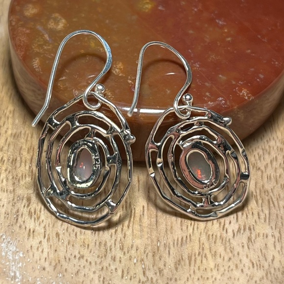 NWOT Ethiopian Opal Spiral Web 925 Sterling Silver Drop Earrings - Picture 15 of 16